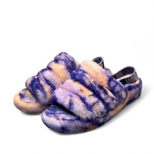 UGG FLUFF PURPLE MARBLED FAUX FUR COZY SLIPPERS SIZE women's 12